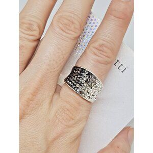 JCM Fine Silver Plated Genuine Crystal Ring Size 8 White Black Ombre Rhinestones